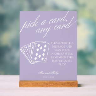 Modern Purple Wedding Playing Cards Pedestal Sign