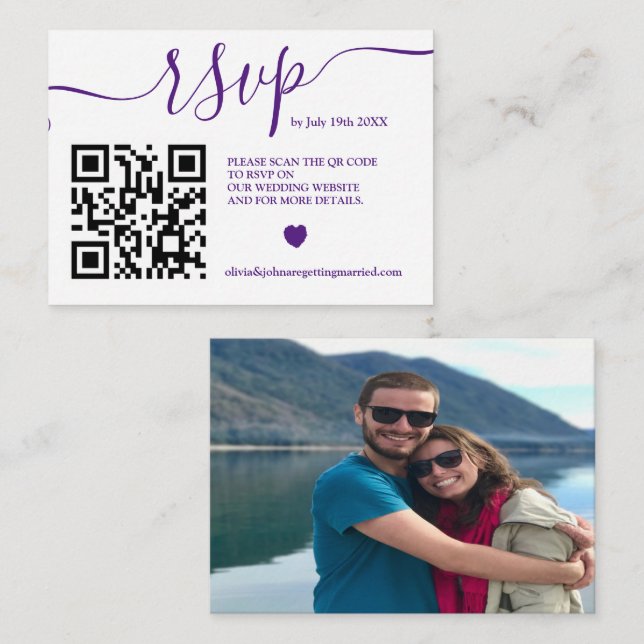 Modern Purple wedding rsvp Qr code photo Enclosure (Front/Back)