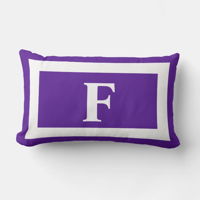 Modern Purple White Bold Monogram Lumbar Cushion (Front)