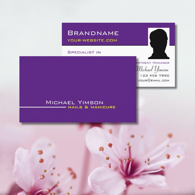 Modern Purple White Chic with Photo Professional Business Card (Creator Uploaded)