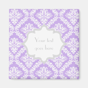 Modern purple, white damask pattern monogram magnet
