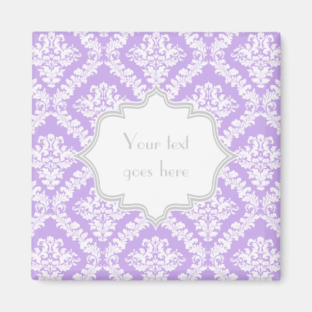 Modern purple, white damask pattern monogram magnet (Front)