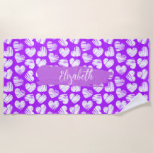 Modern Purple White Doodled Heart Valentine Name
