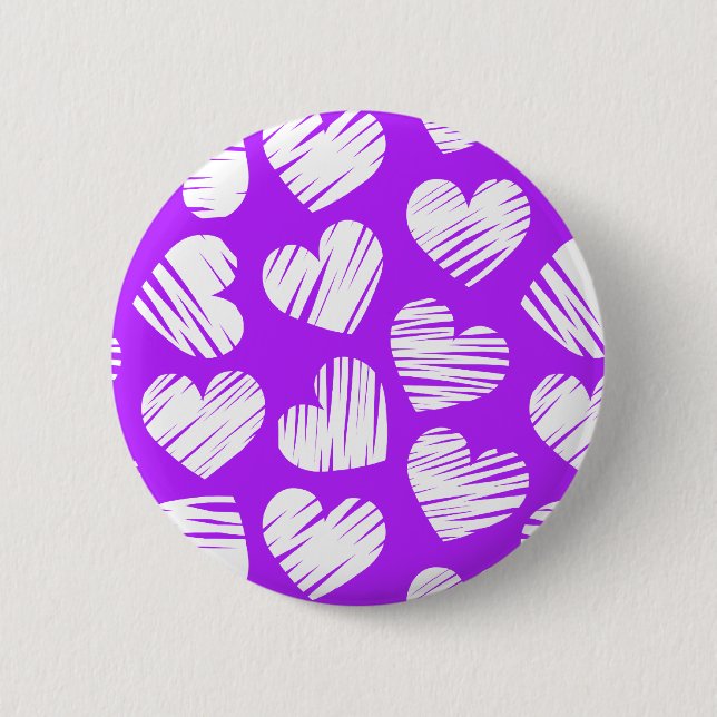 Modern Purple White Doodled Heart Valentine's Day 6 Cm Round Badge (Front)