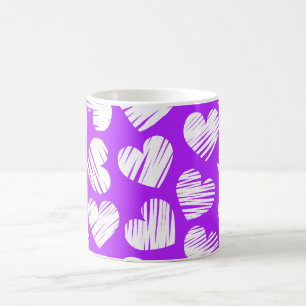Modern Purple White Doodled Heart Valentine's Day Coffee Mug