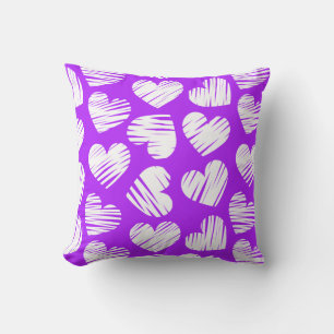 Modern Purple White Doodled Heart Valentine's Day Cushion