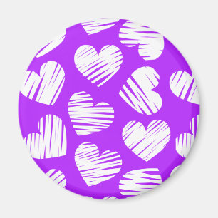 Modern Purple White Doodled Heart Valentine's Day Magnet