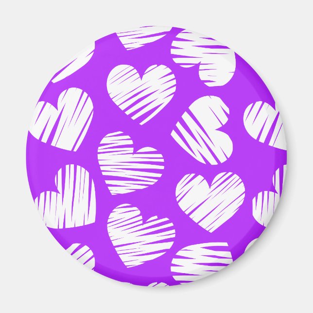 Modern Purple White Doodled Heart Valentine's Day Magnet (Front)