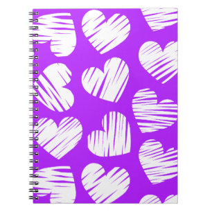 Modern Purple White Doodled Heart Valentine's Day Notebook