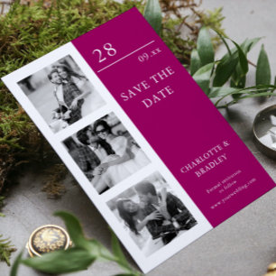 Modern Purple White Four Photo Wedding Save The Date
