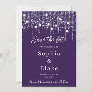 Modern Purple& White Hanging Lights Save the Date  Invitation