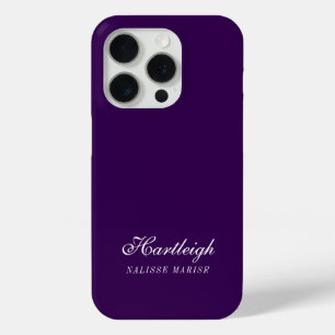 Modern Purple White Monogram Name iPhone 15 Pro Case