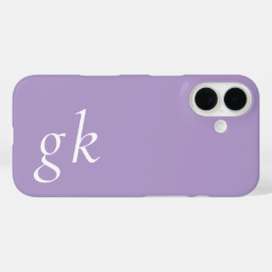 Modern Purple White Monogram Name iPhone 16 Case