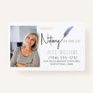 Modern Purple & White Notary Photo Business ID Badge