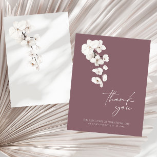 Modern Purple White Orchid Floral Wedding Thank You Card
