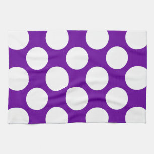 Modern Purple White Polka Dots Pattern Tea Towel