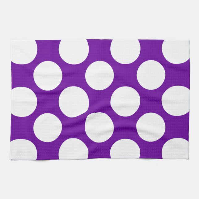 Modern Purple White Polka Dots Pattern Tea Towel (Horizontal)