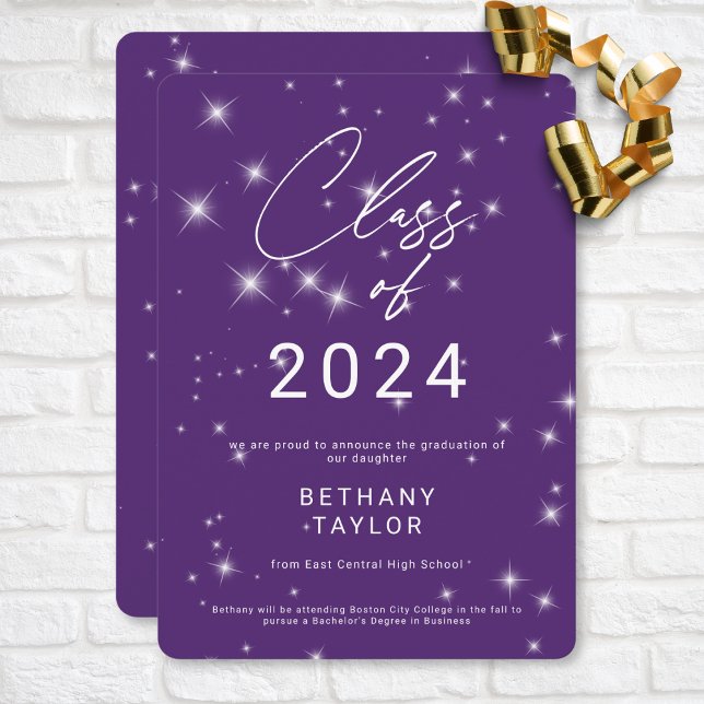 Modern Purple & White Sparkle Graduation Announcement (Modern Purple & White Sparkle Graduation Announcement)