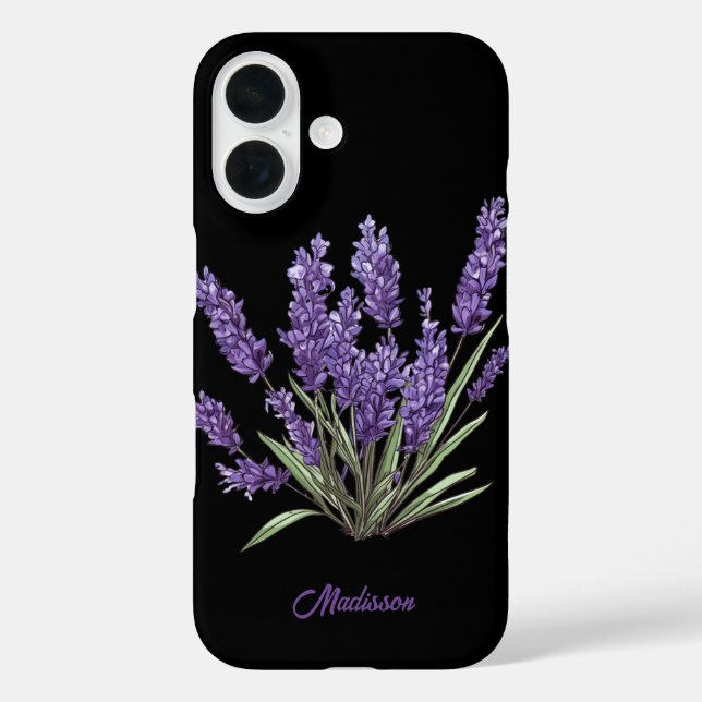 Modern purple wild flowers Customisable Name  Case-Mate iPhone Case (Back)