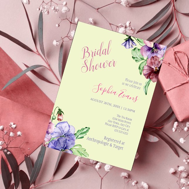 Modern Purple Wildflower Bridal Shower Invitations (Creator Uploaded)