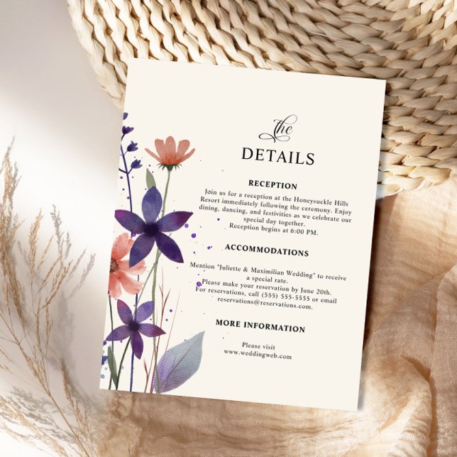 Modern Purple Wildflower Garden Wedding Enclosure Card (Creator Uploaded)
