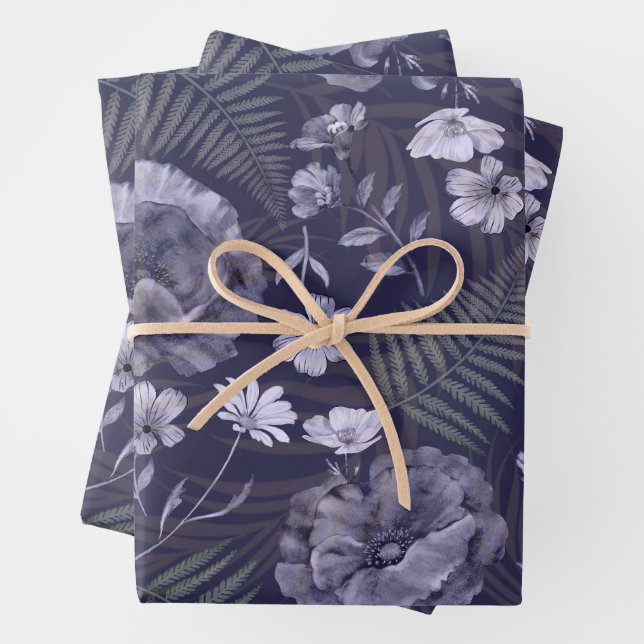 Modern Purple Wildflower Pattern Wrapping Paper Sheet (In situ)