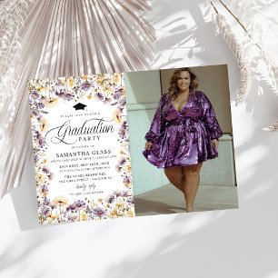 Modern Purple Wildflowers Photo Graduation Party Invitation