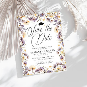 Modern Purple Wildflowers Save The Date Graduation Invitation