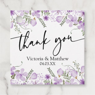 Modern Purple Wildflowers Wedding Favour Tags