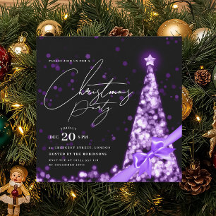 MODERN Purple Winter Christmas Tree Bow Party Invitation