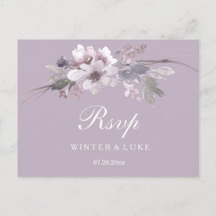 Modern Purple Winter Floral Wedding RSVP Postcard