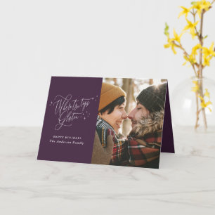 Modern purple winter forest multi photo Christmas Card