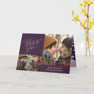 Modern purple winter forest multi photo Christmas Card