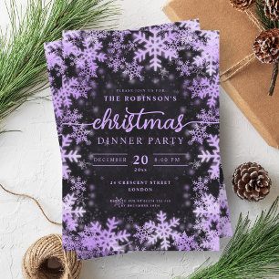 Modern Purple Winter Wonderland Christmas Black Invitation
