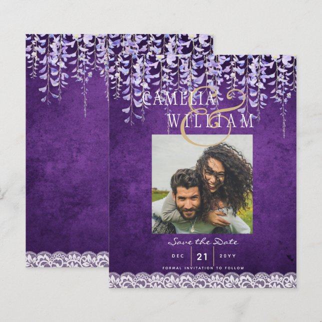 Modern Purple Wisteria Lace Wedding (Front/Back)