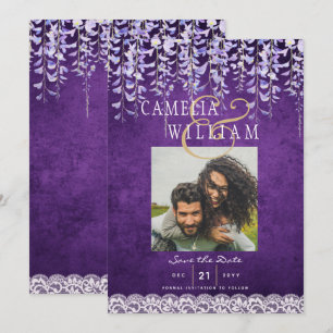 Modern Purple Wisteria Lace Wedding Invitation