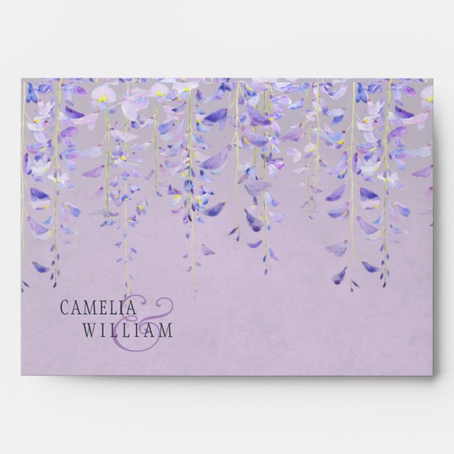 Modern Purple Wisteria Lace Wedding RSVP Envelope (Front)