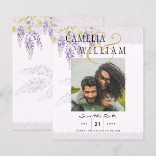 Modern Purple Wisteria PHOTO Wedding Save The Date