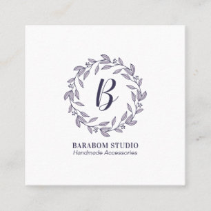 Modern Purple Wreath Monogram Professional Square Business Card