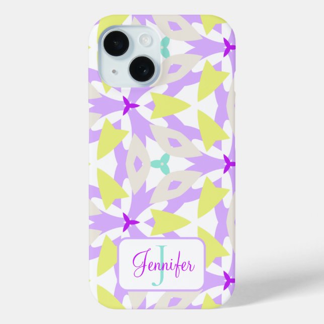 Modern Purple Yellow and Mint Monogram Geometric Case-Mate iPhone Case (Back)
