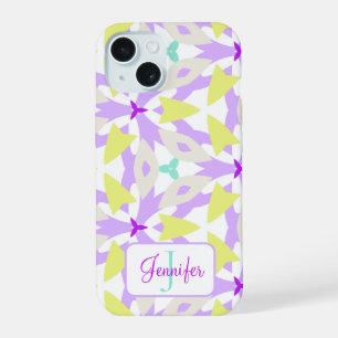 Modern Purple Yellow and Mint Monogram Geometric iPhone 15 Case