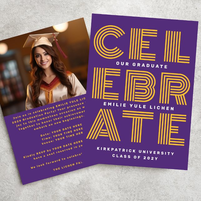 MODERN PURPLE YELLOW Class of 2025 GRAD PARTY  Invitation (Creator Uploaded)
