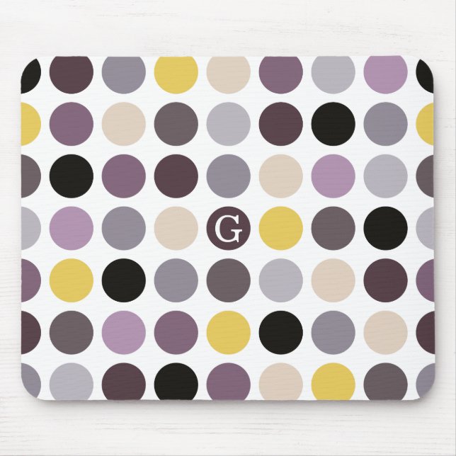 Modern purple yellow polka dots pattern monogram mouse mat (Front)