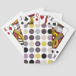Modern purple yellow polka dots pattern monogram playing cards