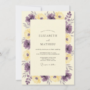 Modern Purple Yellow Wildflower Wedding Invitation