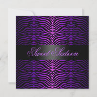 Modern Purple Zebra Print Sweet 16 Birthday Invite
