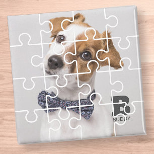 Modern Puzzle Family Pet Custom Photo Monogram Magnet