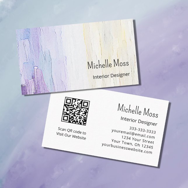 Modern QR code Abstract Purple Interior Designer  Business Card (Creator Uploaded)