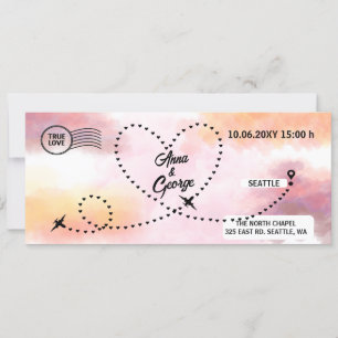 Modern QR Code Air Ticket Boarding Pass Wedding Invitation