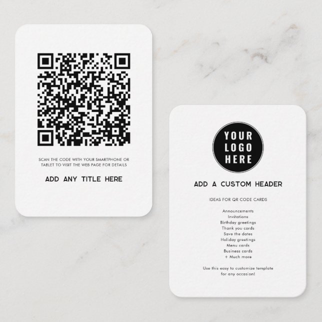 Modern QR Code and Business Logo Custom Card (Front/Back)